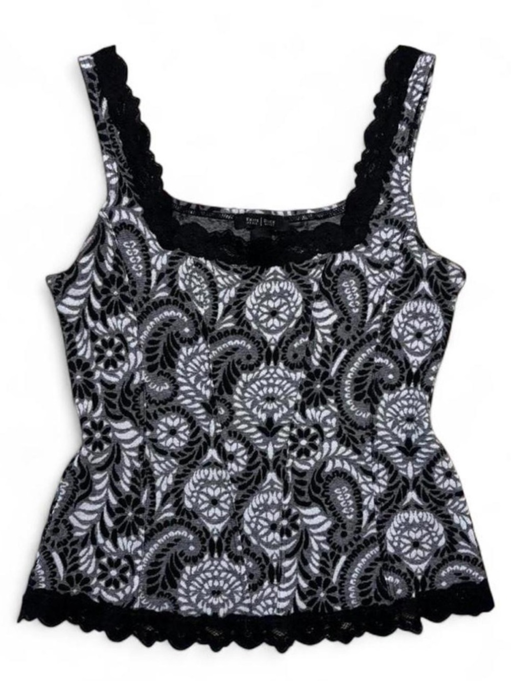 White House Black Market Black + White Lace-Overlay Corset-Style Camisole